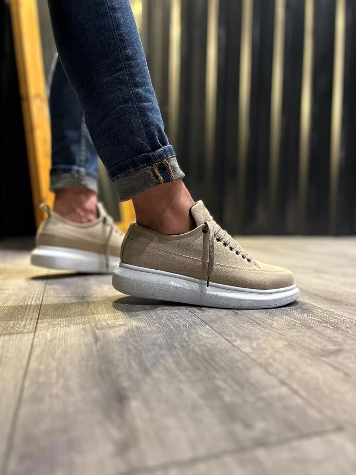 JY914 Drake Bağcıklı Süet Erkek Günlük Sneaker Ayakkabı SBT Krem - Görsel 4