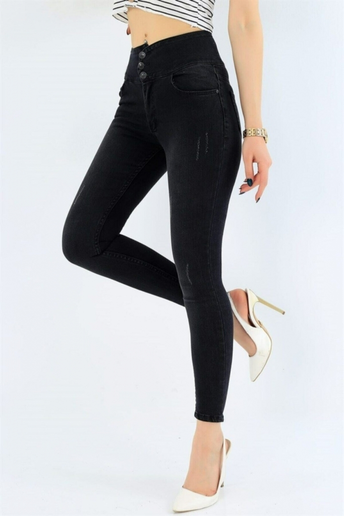 Yüksek Bel Likralı Jean Pantolon 90 Cm - Görsel 3