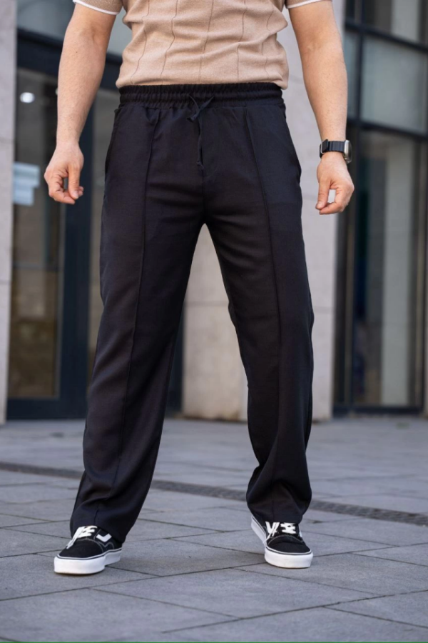 Erkek Keten Cepli Çıma Dikişli Jogger Buggy Pantalon Rahat Kalıp - Siyah