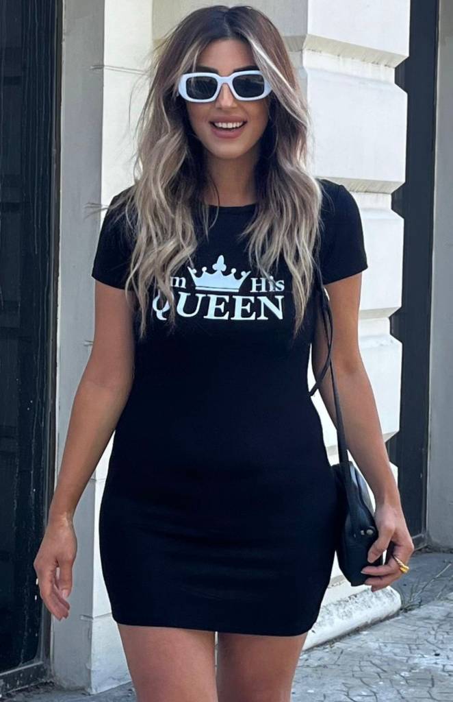 Kadın Kısa Kollu Queen Baskı Iki Iplik Mini Elbise - Görsel 3