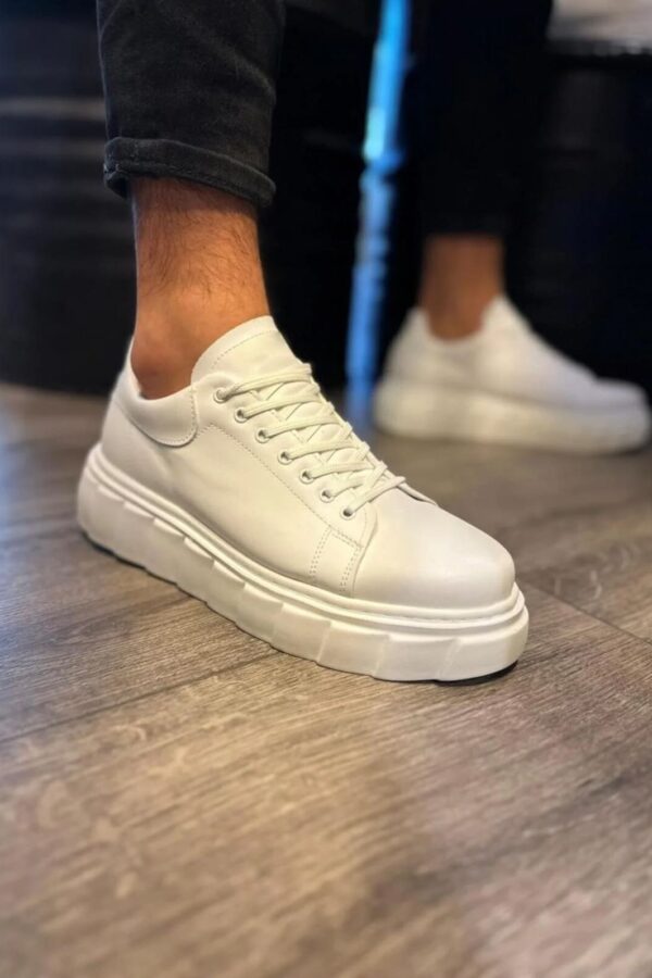 JY144 Volt Bağcıklı Cilt Erkek Günlük Sneaker Yüksek Taban Ayakkabı CBT Beyaz
