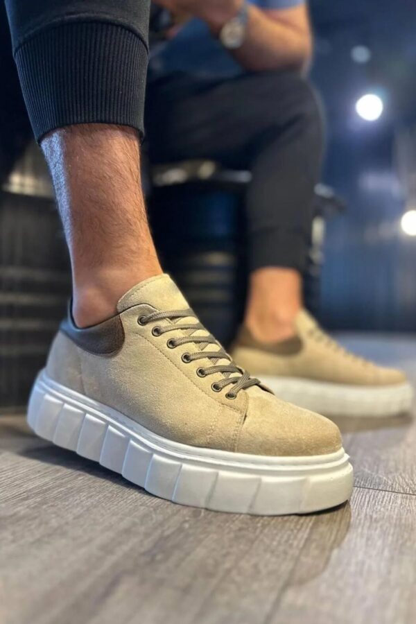 JY144 Volt Bağcıklı Süet Erkek Günlük Sneaker Yüksek Taban Ayakkabı SBT Krem