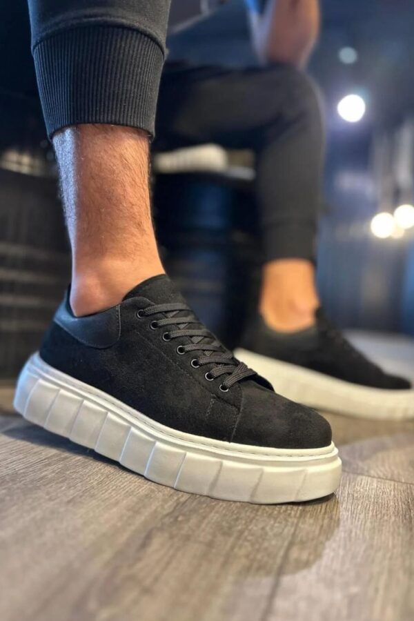 JY144 Volt Bağcıklı Süet Erkek Günlük Sneaker Yüksek Taban Ayakkabı SBT Siyah