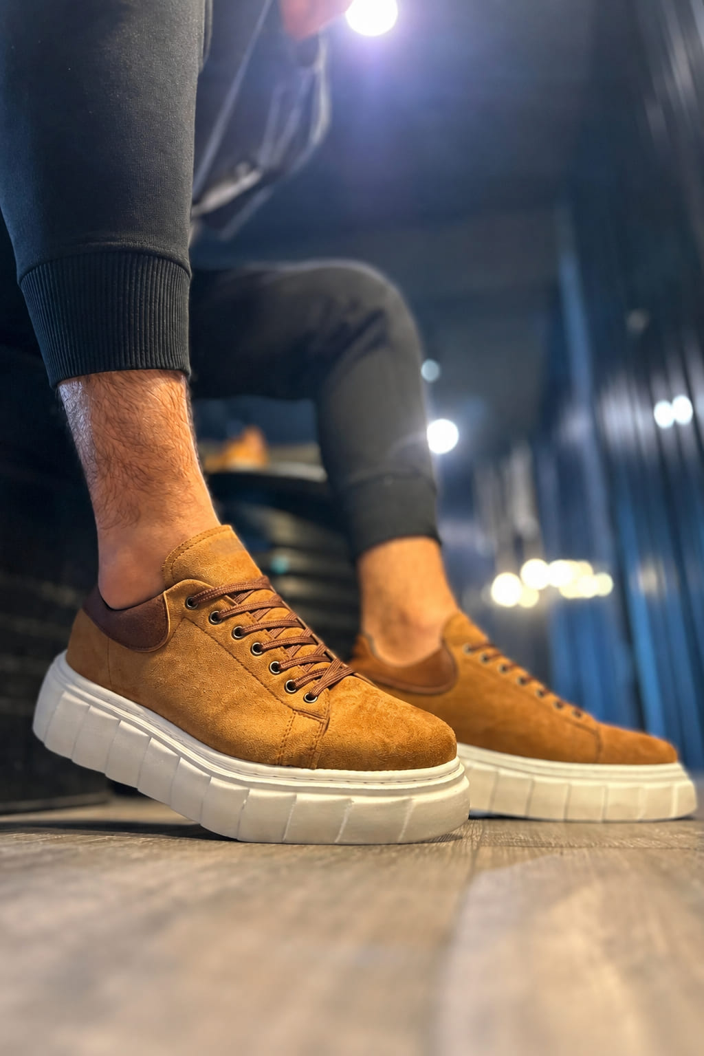 JY144 Volt Bağcıklı Süet Erkek Günlük Sneaker Yüksek Taban Ayakkabı SBT Taba - Görsel 2