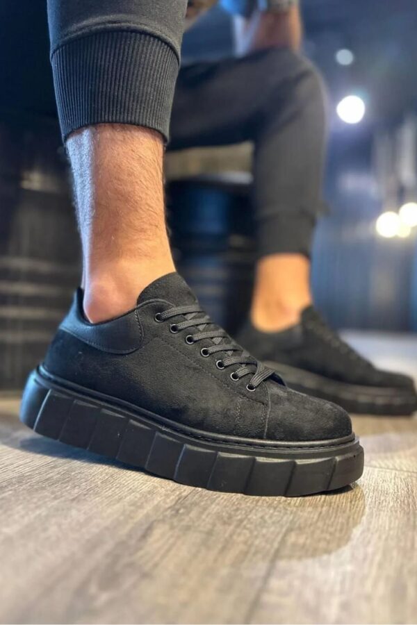 JY144 Volt Bağcıklı Süet Erkek Günlük Sneaker Yüksek Taban Ayakkabı SST Siyah