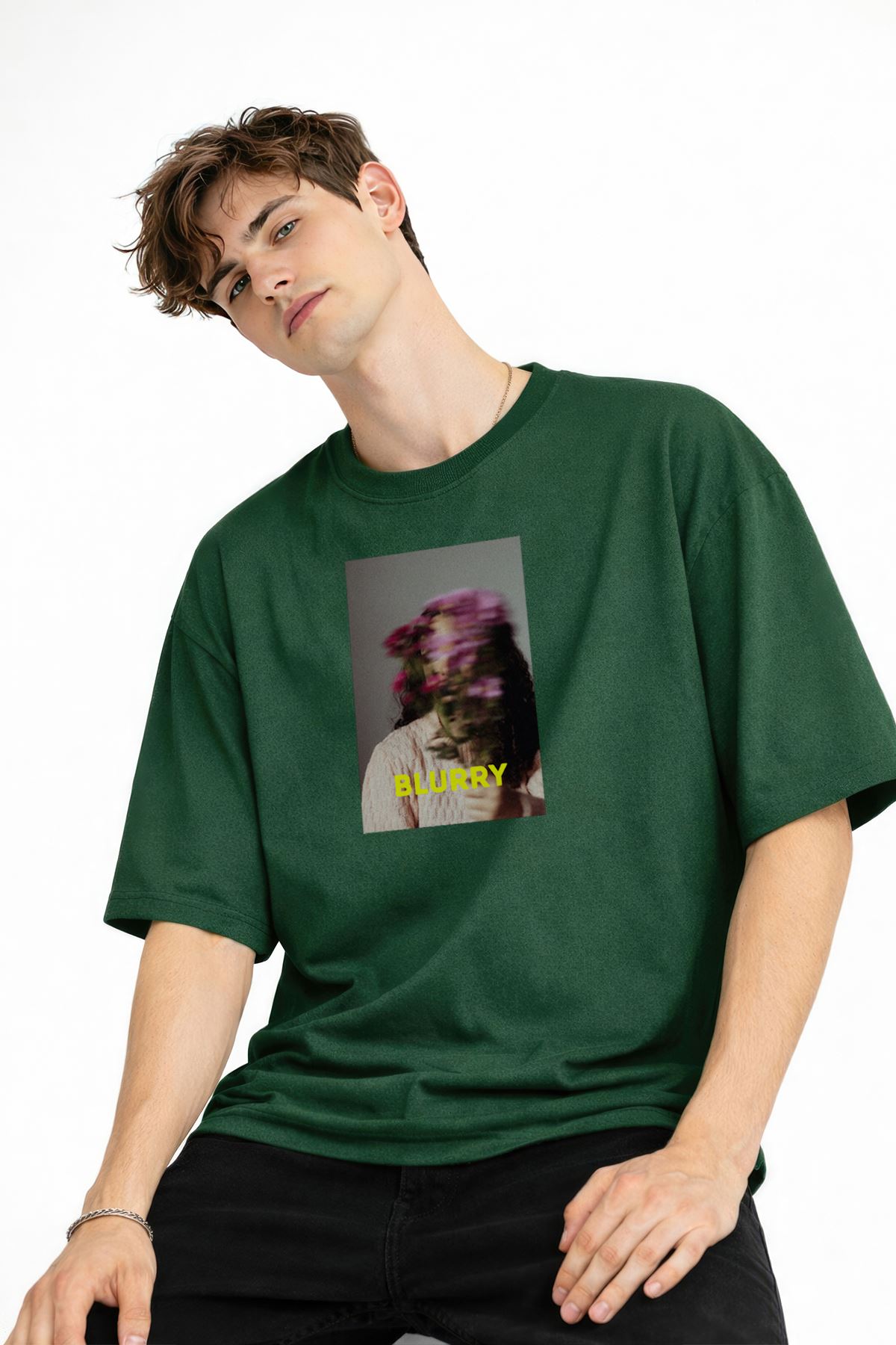 Blurry - Oversize Erkek Tişört HAKI - Görsel 2