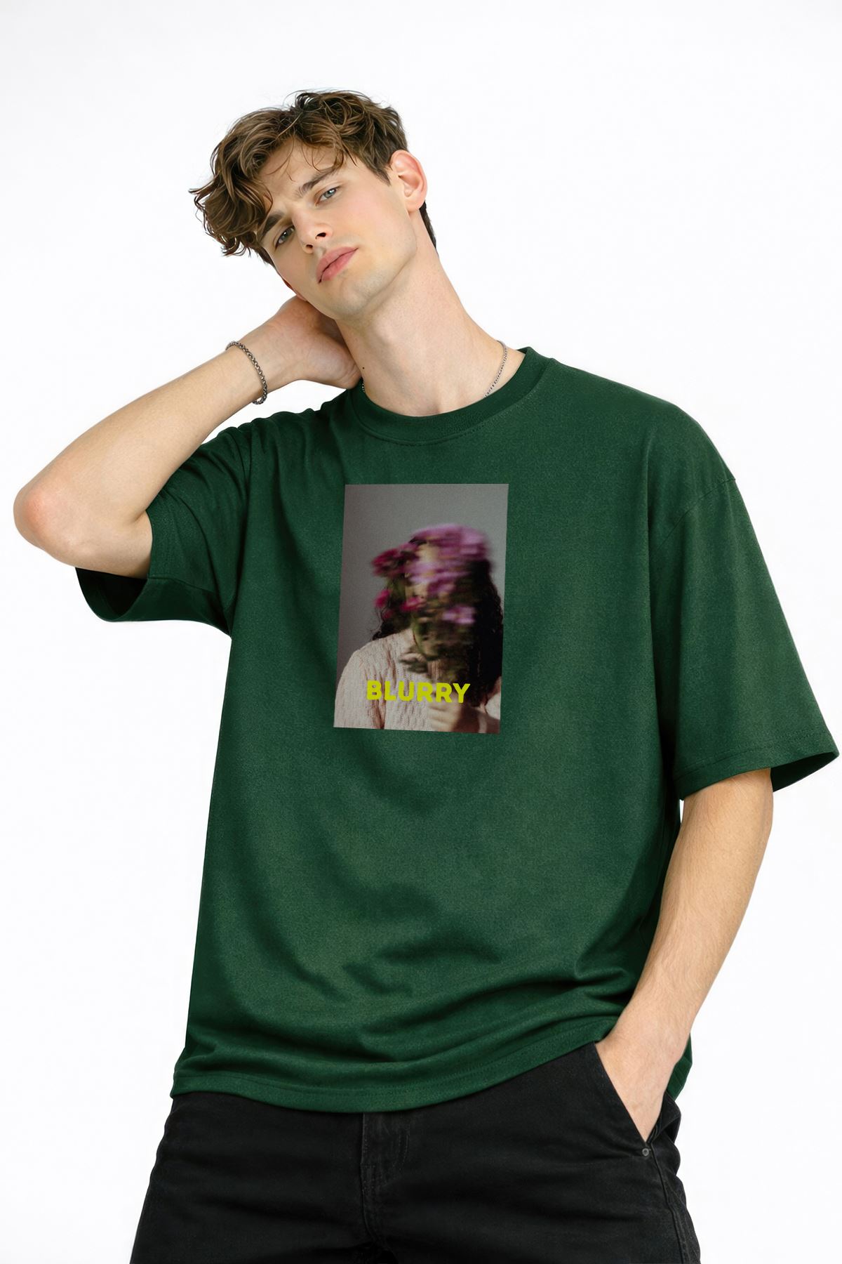 Blurry - Oversize Erkek Tişört HAKI - Görsel 4