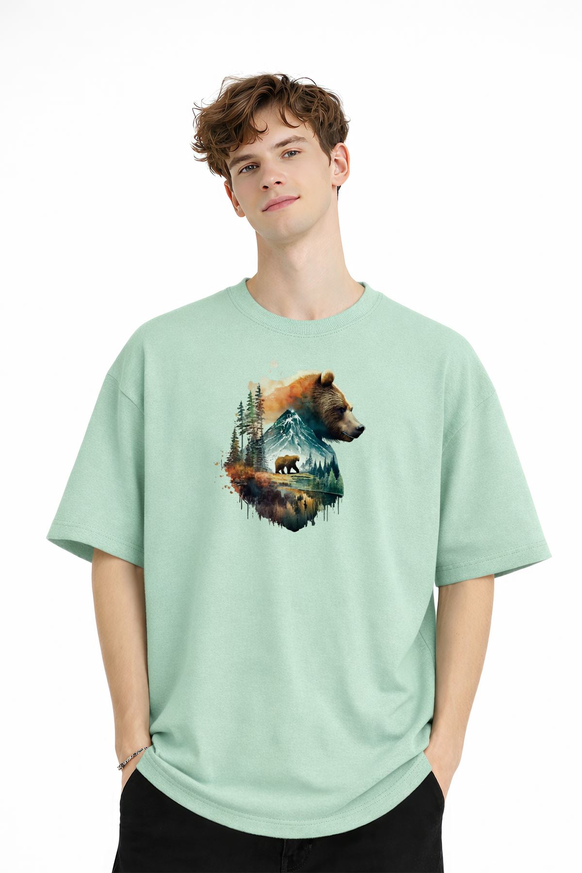 Bear2 - Oversize Tişört SU YESILI - Görsel 2