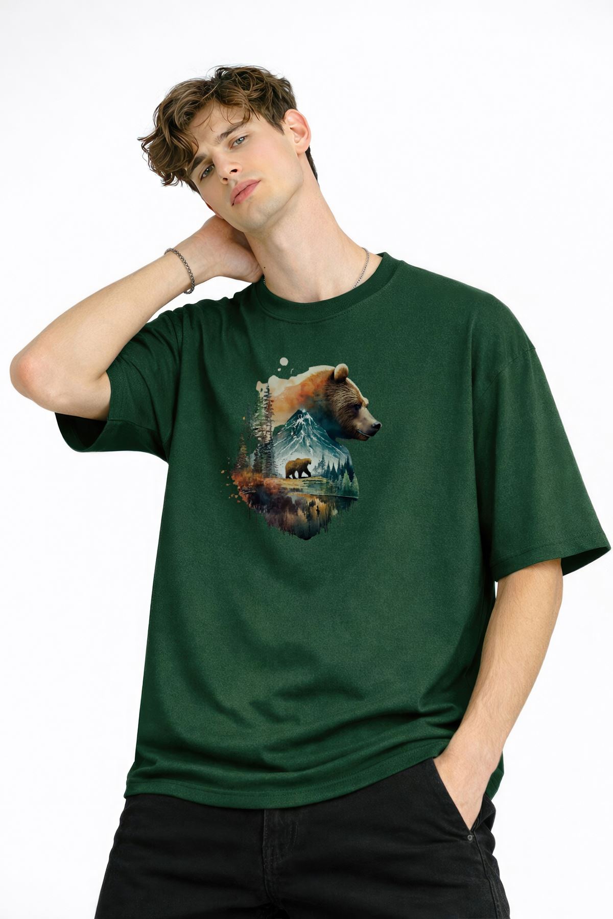 Bear2 - Oversize Tişört HAKI - Görsel 4