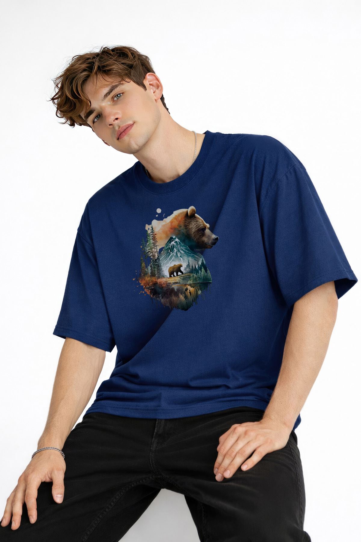Bear2 - Oversize Tişört Koyu Mavi - Görsel 2
