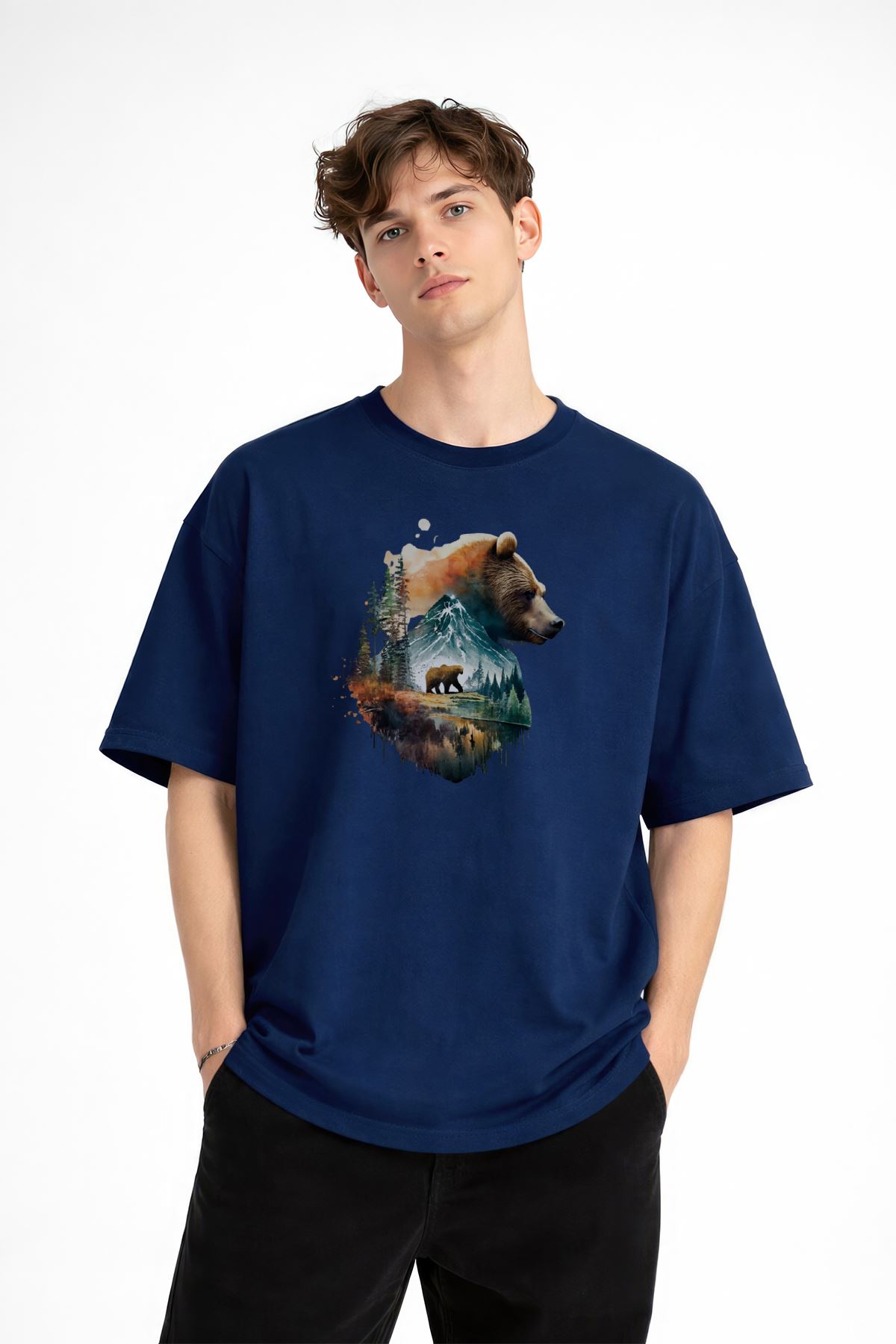 Bear2 - Oversize Tişört Koyu Mavi - Görsel 3