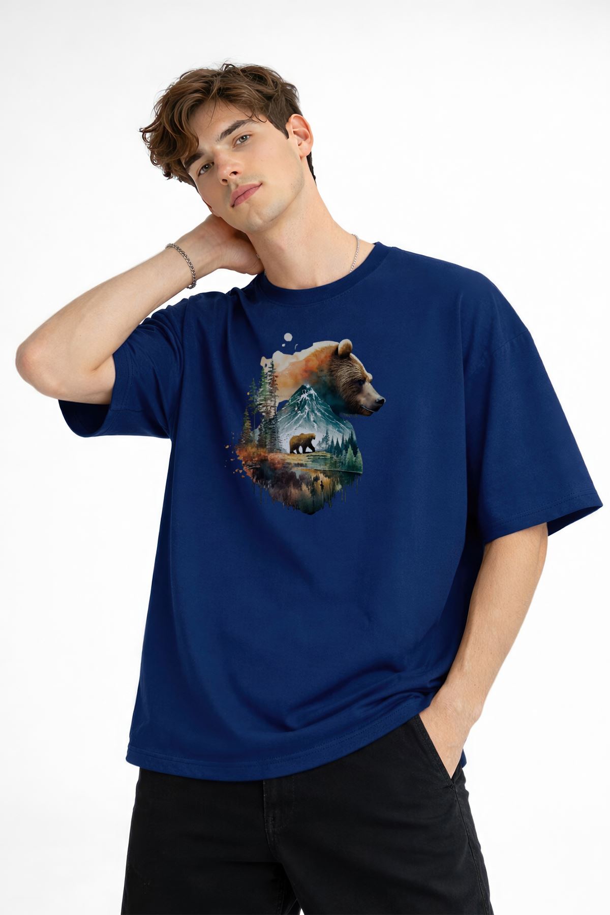 Bear2 - Oversize Tişört Koyu Mavi - Görsel 4