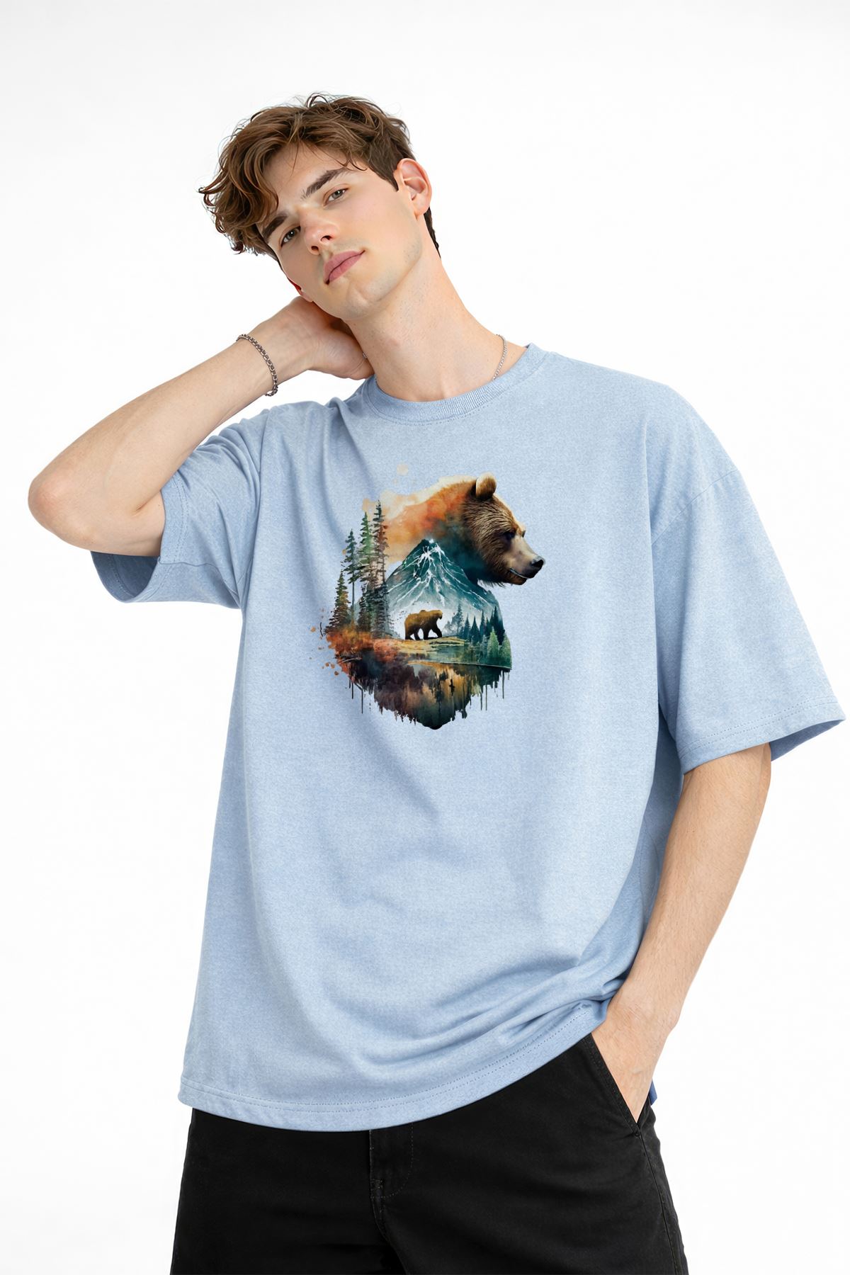 Bear2 - Oversize Tişört Bebek Mavisi - Görsel 3