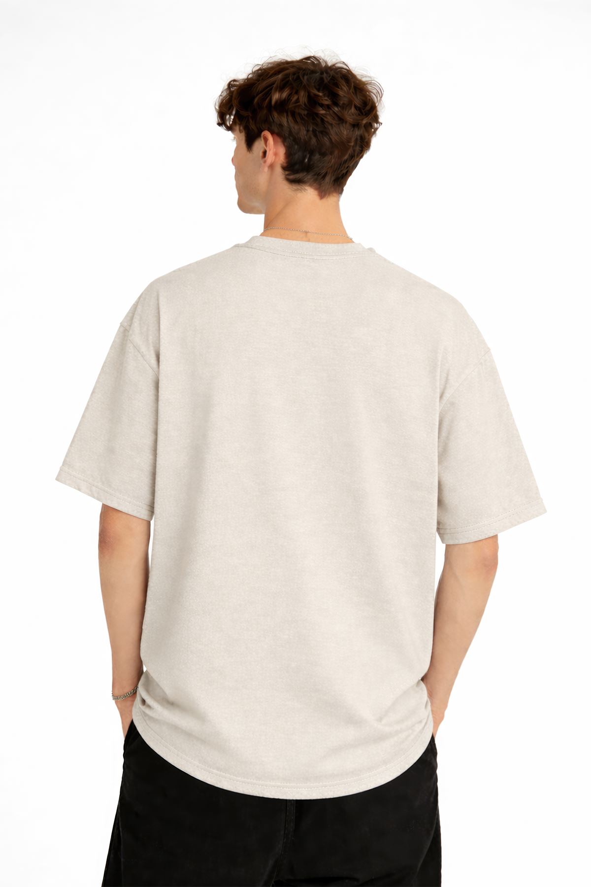 Blurry - Oversize Erkek Tişört BEJ - Görsel 4