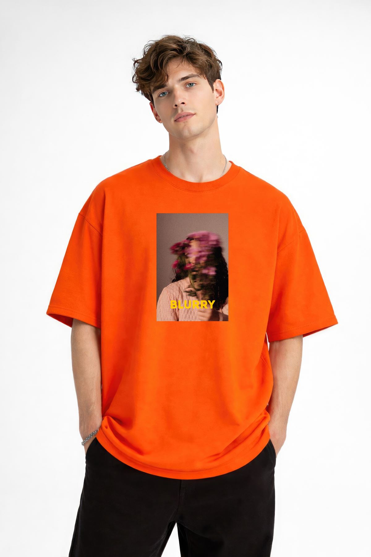 Blurry - Oversize Erkek Tişört TURUNCU - Görsel 3