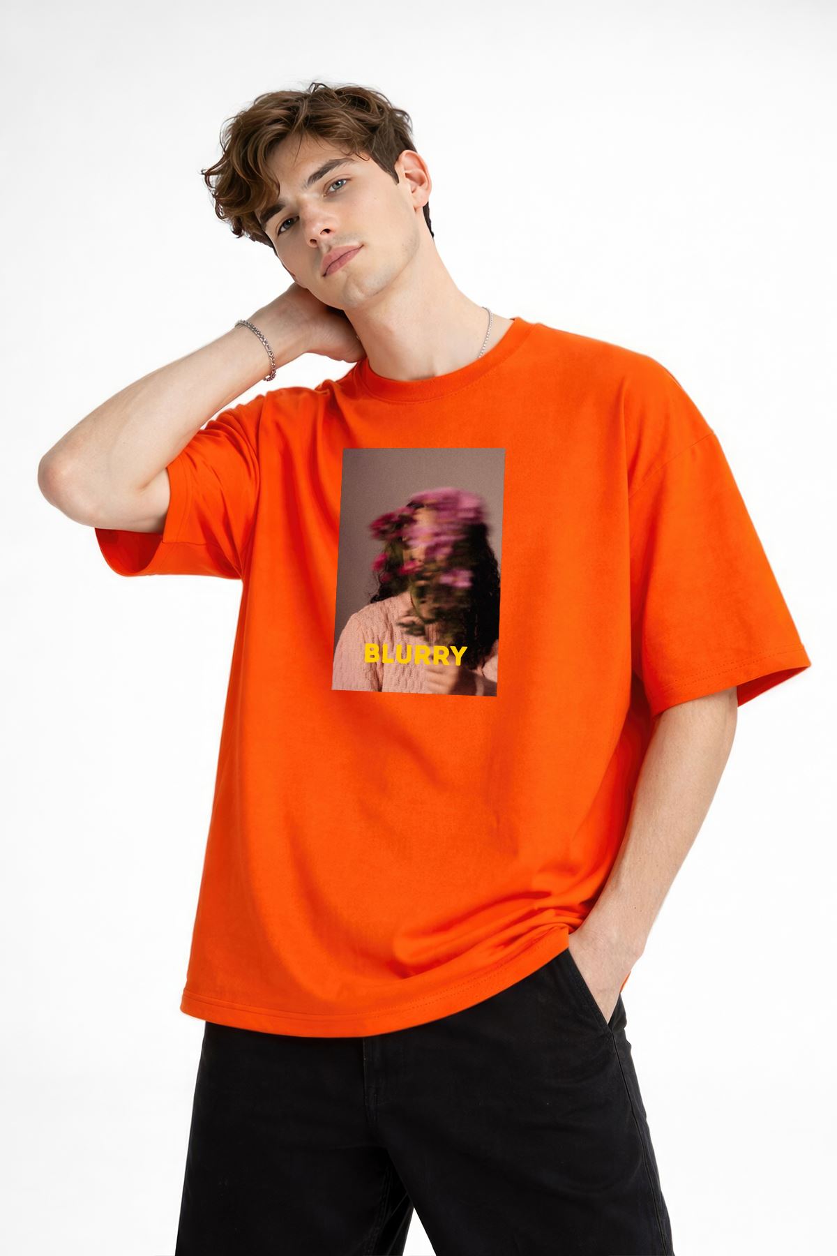 Blurry - Oversize Erkek Tişört TURUNCU - Görsel 4