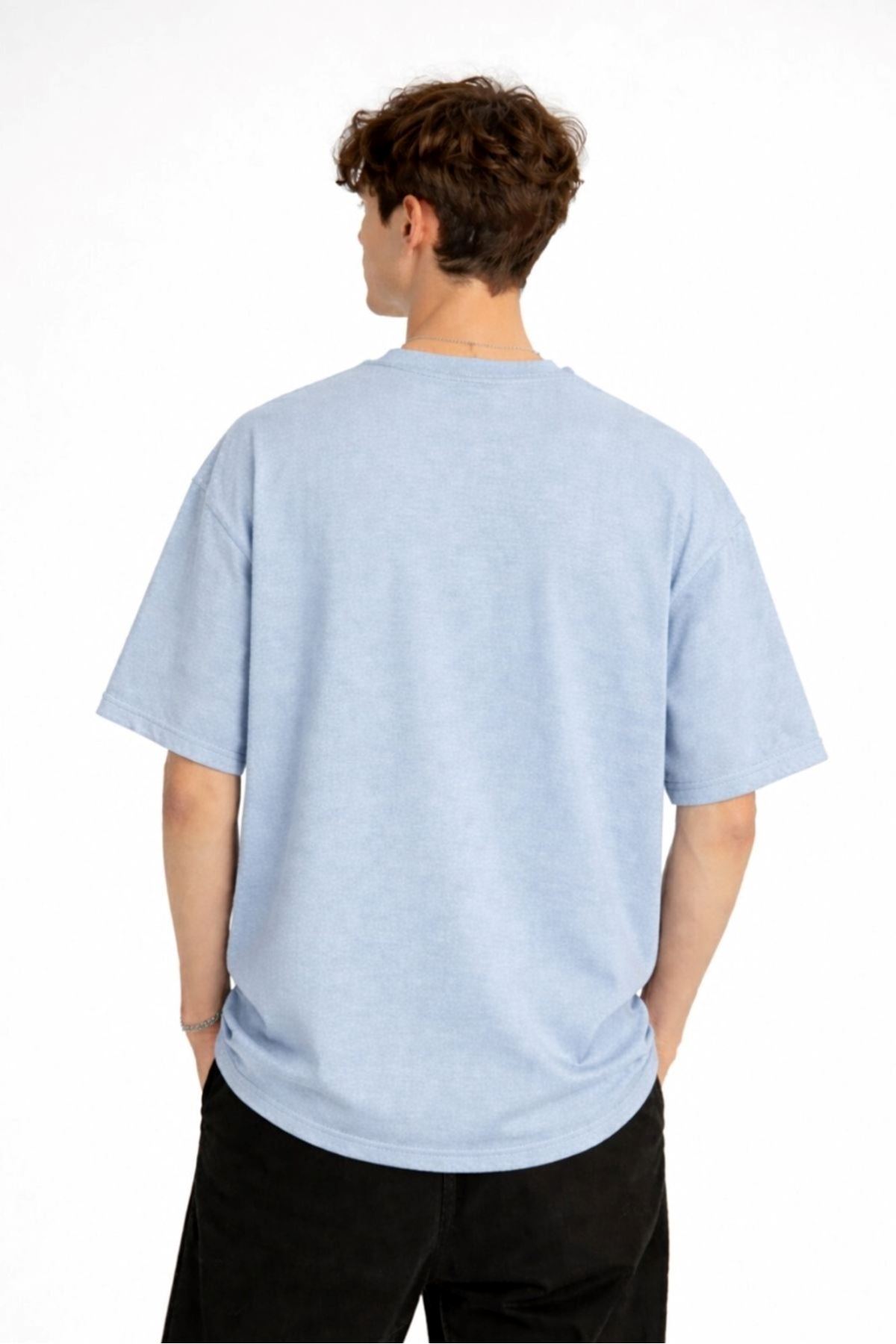 CH - Bear Baskılı Oversize Tişört AÇIK MAVİ - Görsel 3