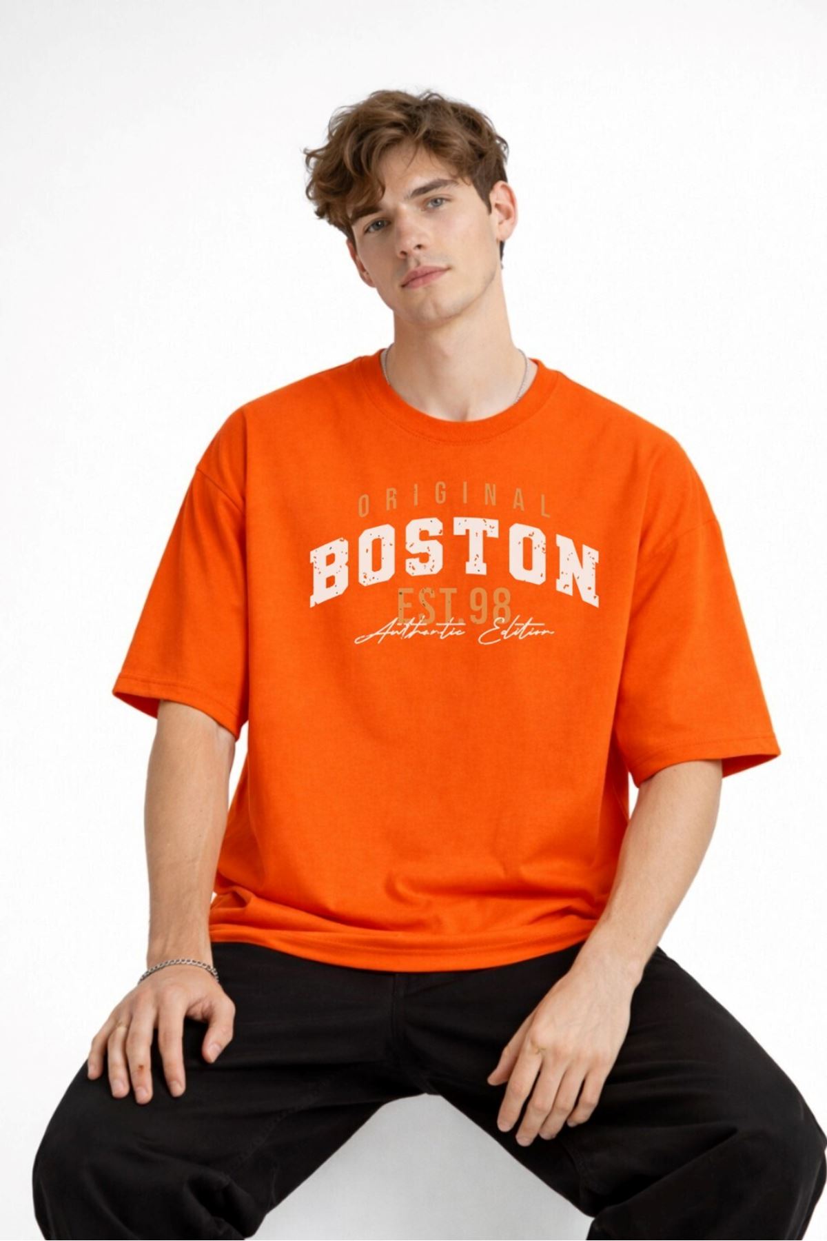 Boston - Baskılı Oversize Tişört TURUNCU - Görsel 2