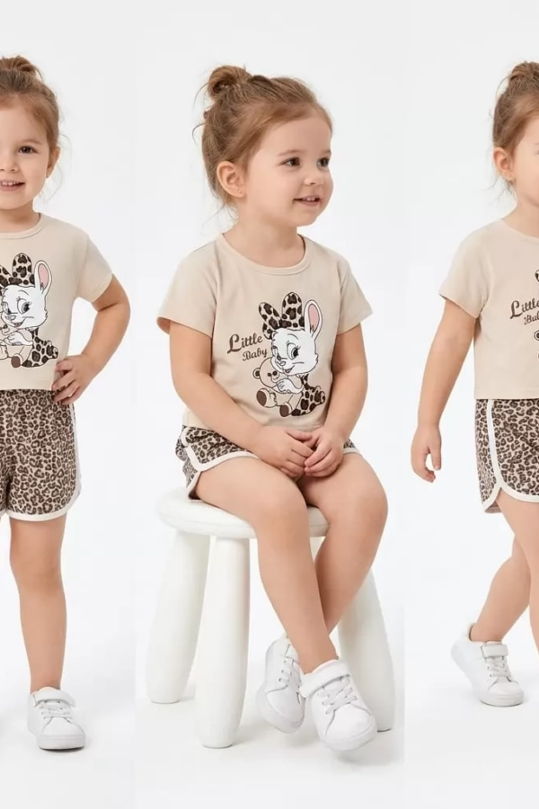 1/4 Yaş Leopar Tavşan Baskılı Çocuk Takımı