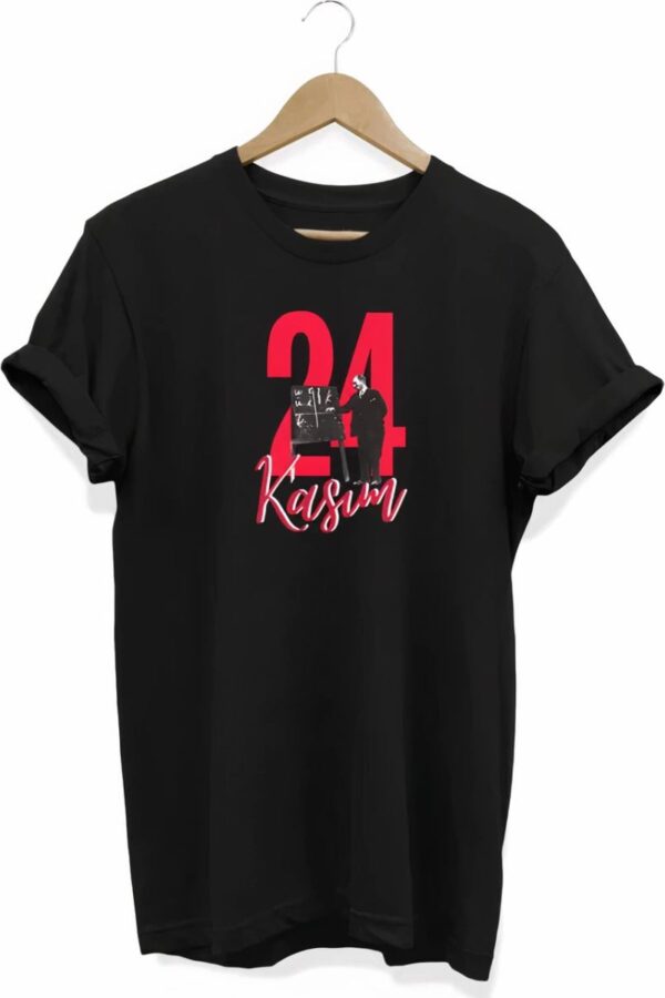 24 Kasım Öğretmenler Günü Öğretmen Hediyesi Baskılı Oversize T-shirt - Siyah