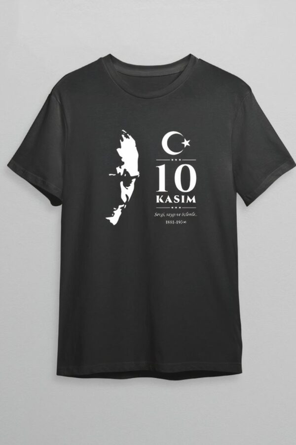 10 Kasım Atatürk Anma Günü Silüet Baskılı Oversize Bisiklet Yaka T-shirt - Siyah