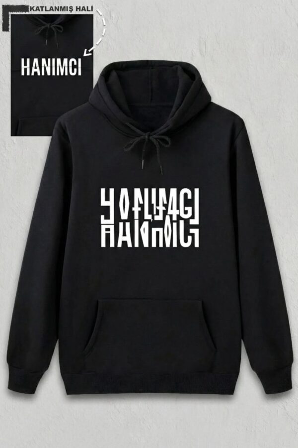 Sevgililer Günü Hanımcı Hediye Baskılı Oversize Kapüşonlu Sweatshirt - Siya