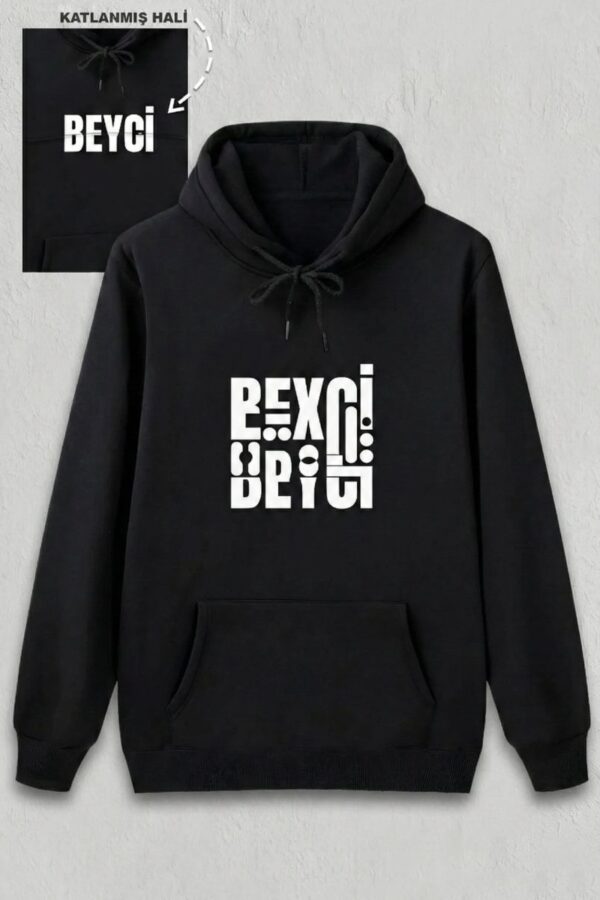 Sevgililer Günü Beyci Hediye Baskılı Oversize Kapüşonlu Sweatshirt - Siyah