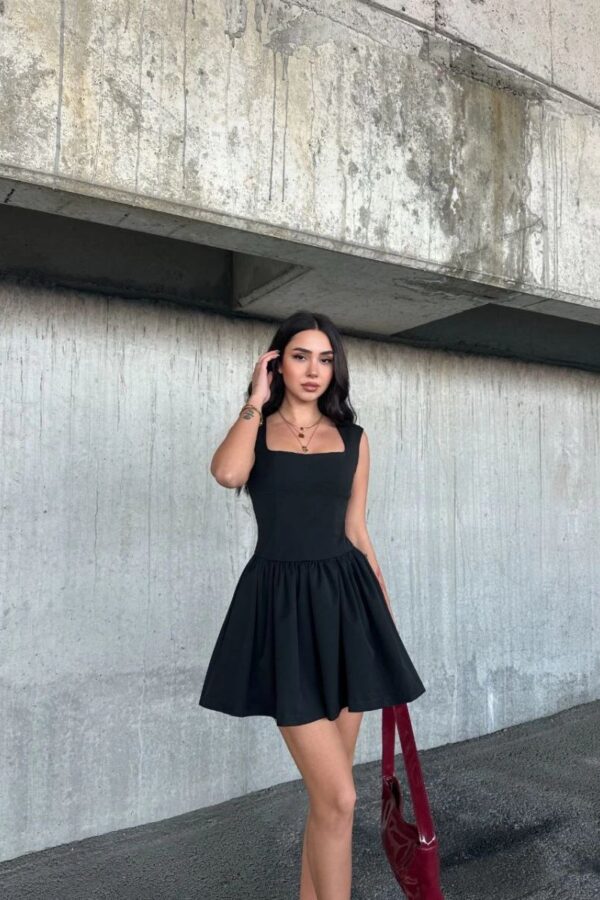 Kolsuz Mini Elbise- Siyah