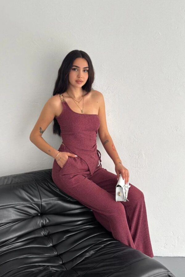 Asimetrik Crop Pantalon ikili Takım - Gül Kurusu