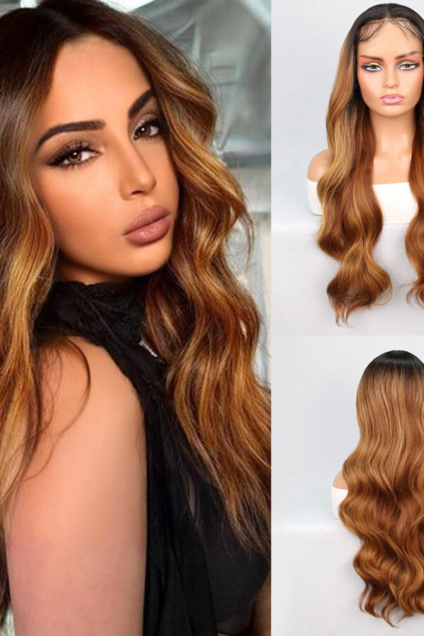 Siyah Karamel Balköpüğü Ombre Fiber Sen Geniş Daalı Tül Peruk