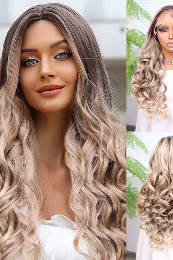 Kumral Platin Ombre Bebek lı Fiber Sen Yoğun Daalı Tül Peruk