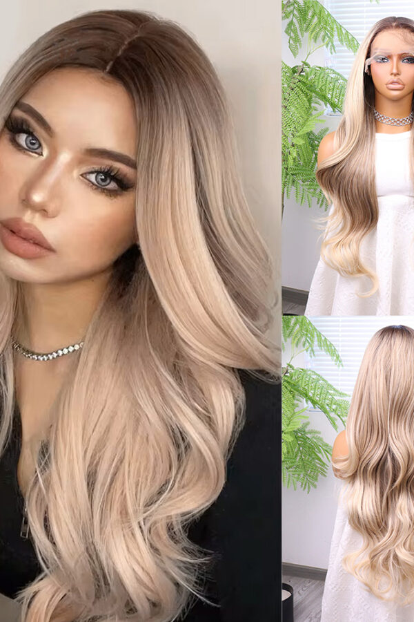 Kumral Platin Ombre ve Röfleli Bebek lı Fiber Sen Tül Peruk