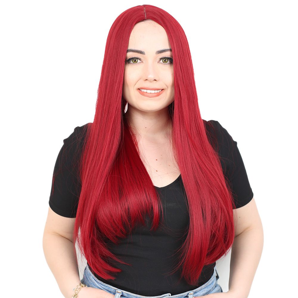 Fiber Sen Uzun Düz Peruk / Kızıl
