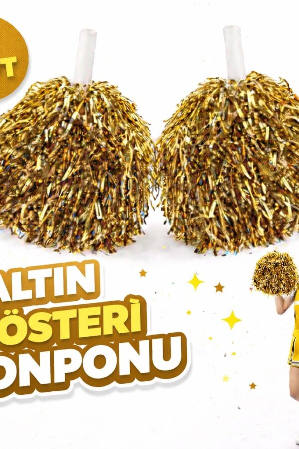 1 Çift ( 2 Adet ) Altın Renk 23 Nisan 19 Mayıs 29 Ekim Okul Gösteri Ponponları Ekstra Doun