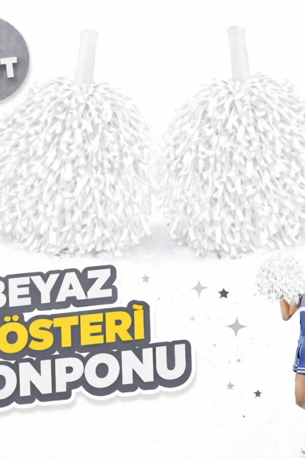 1 Çift ( 2 Adet ) Beyaz Renk 23 Nisan 19 Mayıs 29 Ekim Okul Gösteri Ponponları Ekstra Doun