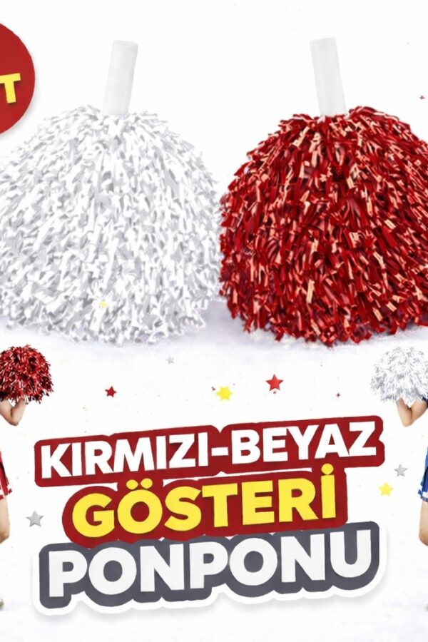 1 Çift ( 2 Adet ) Kırmızı-Beyaz Renk 23 Nisan 19 Mayıs 29 Ekim Okul Gösteri Ponponları Ekstra Doun
