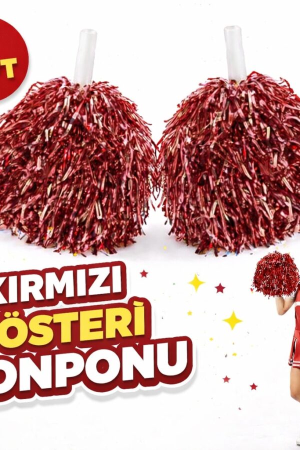 1 Çift ( 2 Adet ) Kırmızı Renk 23 Nisan 19 Mayıs 29 Ekim Okul Gösteri Ponponları Ekstra Doun