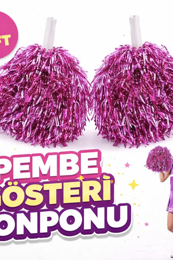 1 Çift ( 2 Adet ) Pembe Renk 23 Nisan 19 Mayıs 29 Ekim Okul Gösteri Ponponları Ekstra Doun