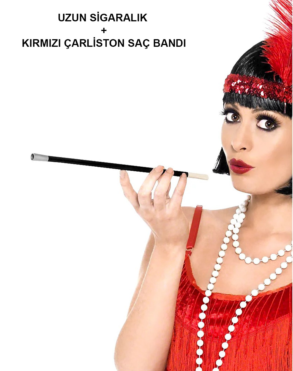 1920'ler 1990'lar Gatsby Kadın Aksesuar Seti – Kırmızı Charleston Bı ve lık