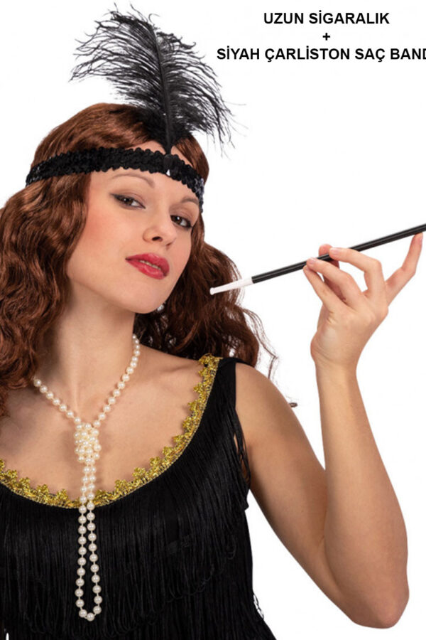 1920'ler Gatsby Aksesuar Seti – Siyah Charleston  Bı & lık