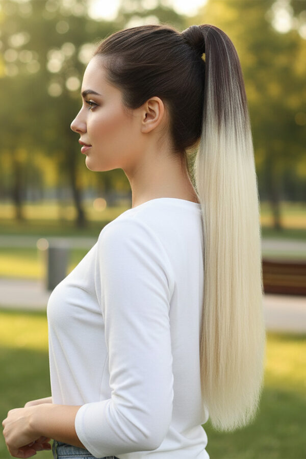 Lastik Tokalı At Kuyruğu Düz / Kumral / Platin Ombre