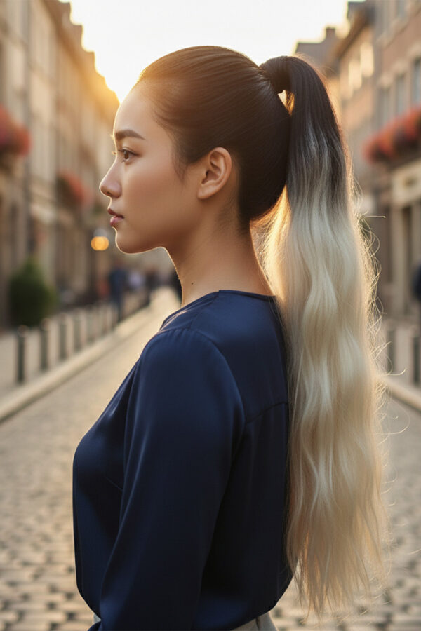 Lastik Tokalı At Kuyruğu Su Daalı / Siyah / Platin Ombre