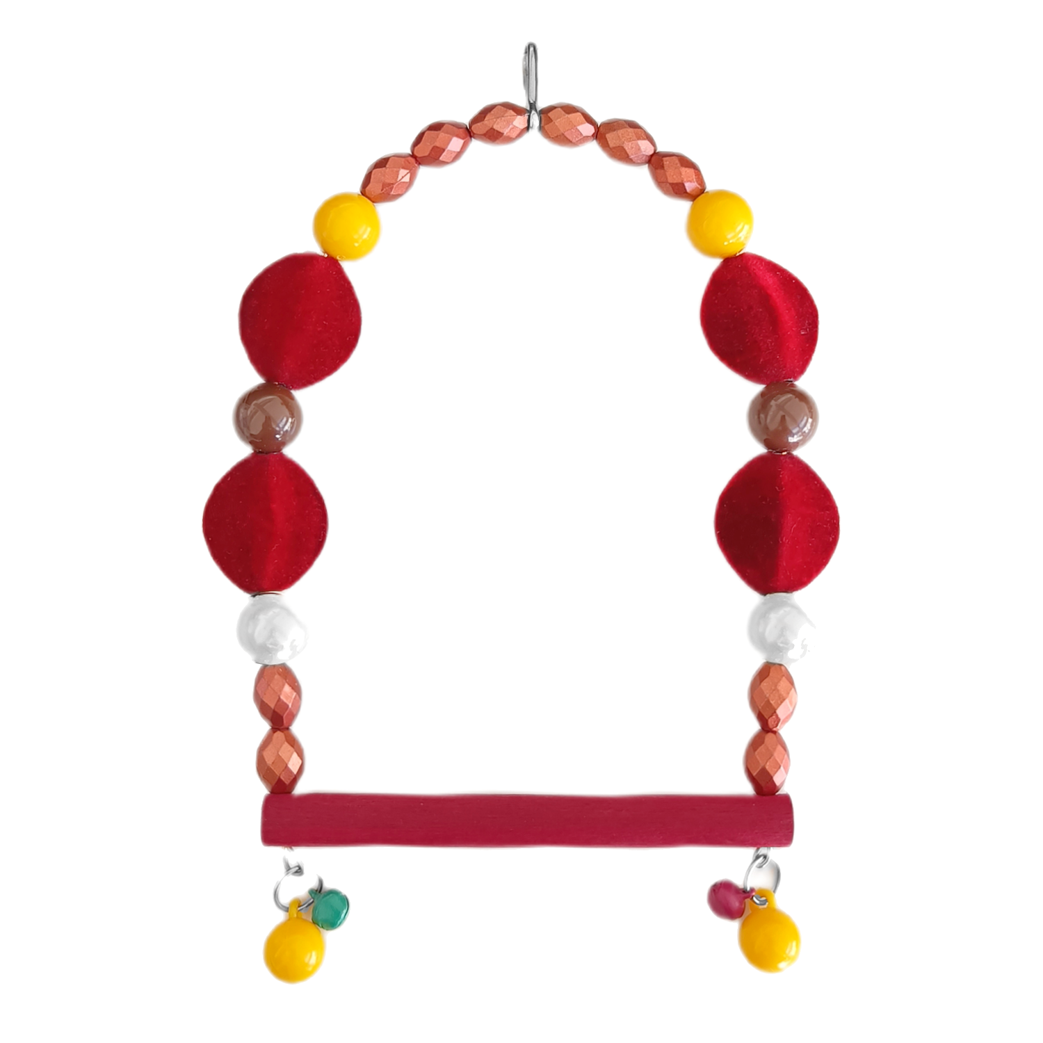 Tünekli Bordo Kadife Boncuklu Kuş Salıncağı 10-16 cm - Görsel 2