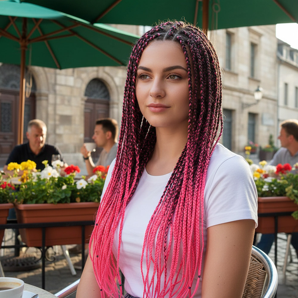 Afrika Örgüsü Ve Rasta İçin Sen Ombreli / Siyah / Neon Pembe