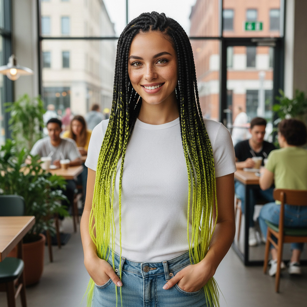 Afrika Örgüsü Ve Rasta İçin Sen Ombreli / Siyah / Neon Sarı