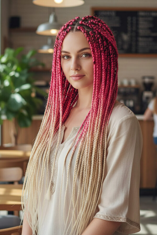 Afrika Örgüsü Ve Rasta İçin Sen Ombreli  / Pembe / Platin