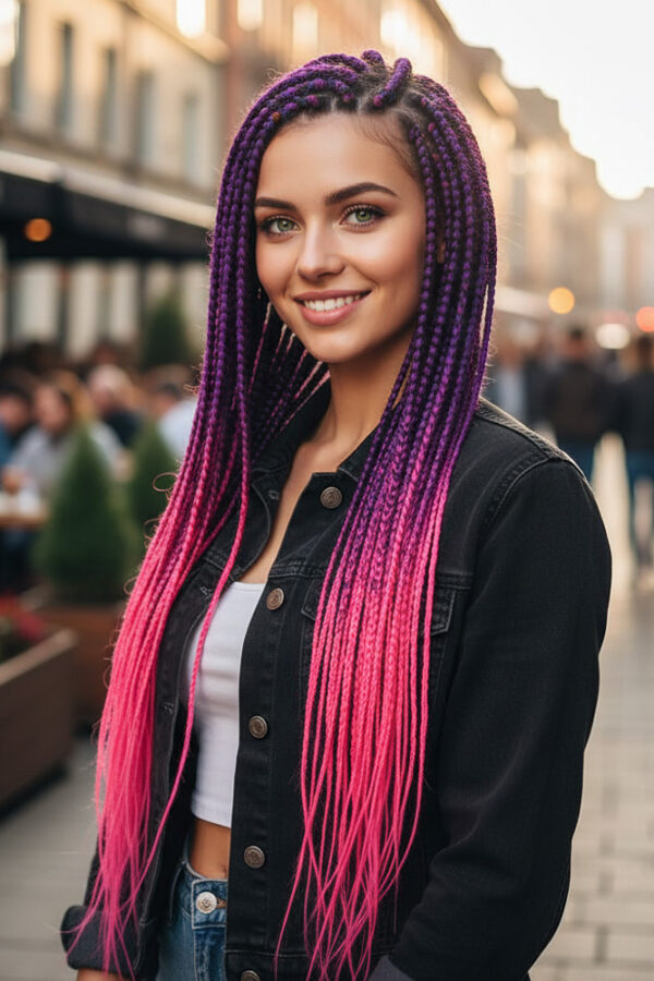 Afrika Örgüsü Ve Rasta İçin Sen Ombreli  / Mor / Neon Pembe