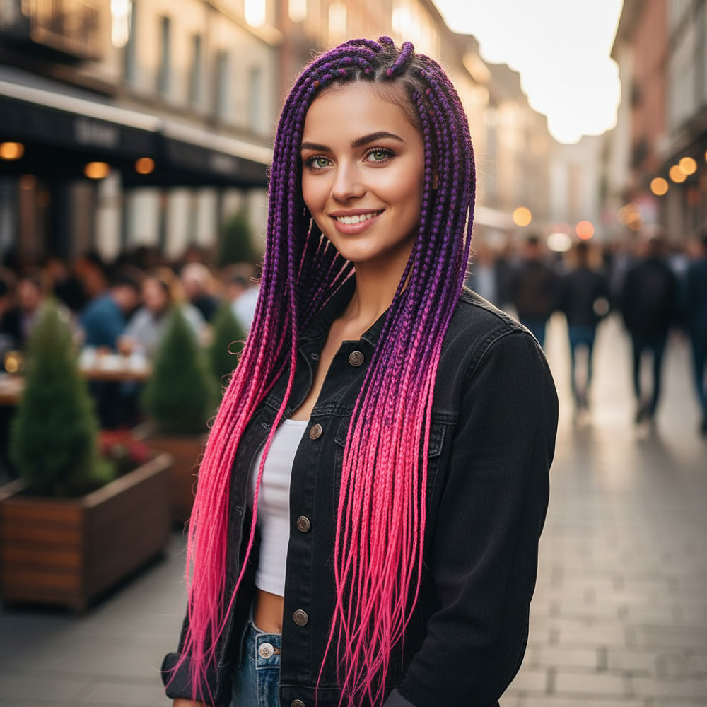 Afrika Örgüsü Ve Rasta İçin Sen Ombreli / Mor / Neon Pembe