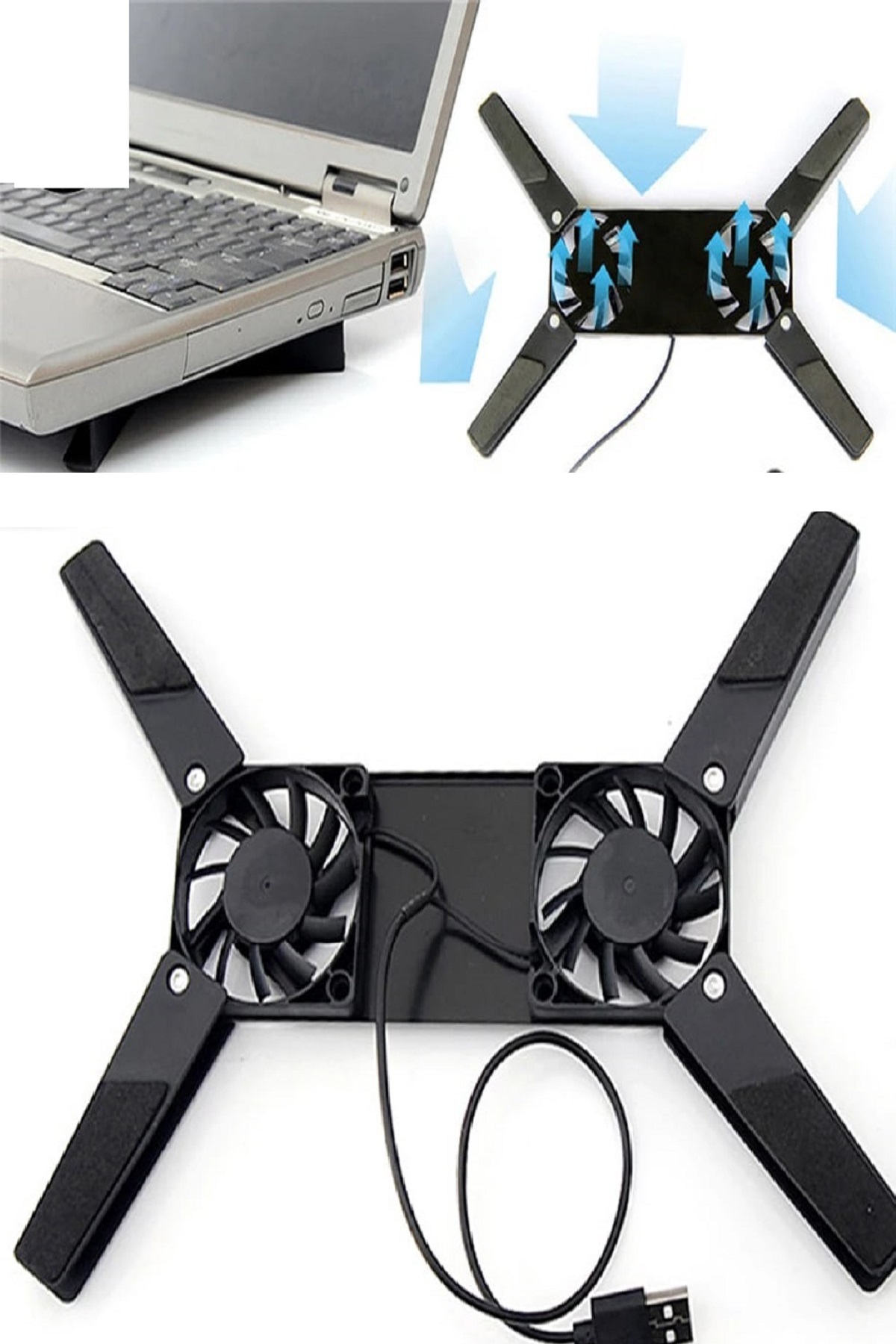2 Fanlı Notebook Soğutucu Portatif Katlanabilir Laptop Soğutucu Fan Usbli St Biisayar Fanı