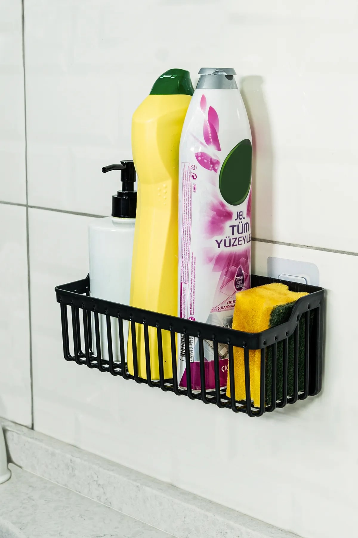 2 Li Plastik Yapışkanlı Askılı - Banyo Rafı Düzenleyici Duş Şampuanlık - Görsel 4